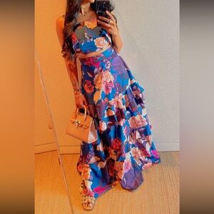 Floral Ruffle Maxi skirt with crop top